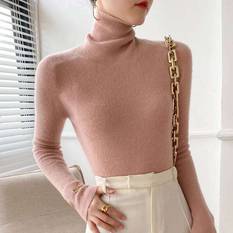 Women Winter Cashmere Turtleneck Warm Knitwear Korean Casual Solid Bottoming Shirt Fashion Knit Pullovers Brown Sweater Women Sweater Designer Sweater