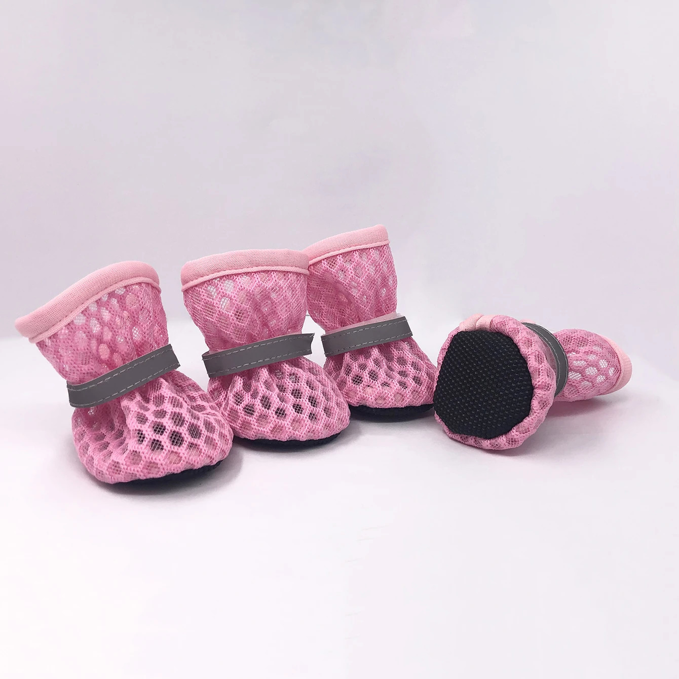 Dog Shoes for Small Medium Dogs Cats Summer Breathable 4pc/Set Puppy Reflective Cloth Mesh Shoes Bulldog Chihuahua Pet Supplies 250402