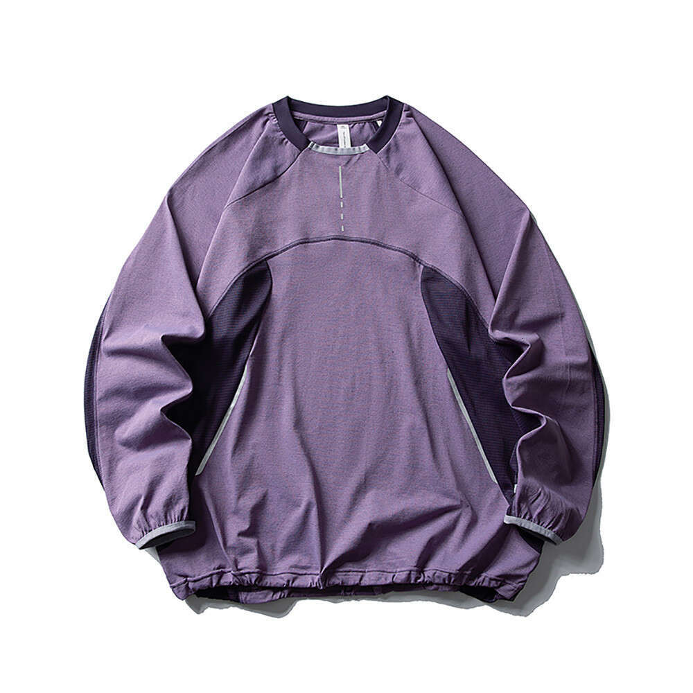 Mountain Style Outdoor Sports Loose Long Sleeve T-Shirt for Men, European and American Trendy Brand, Color Block Patchwork, Drawstring Hem Top