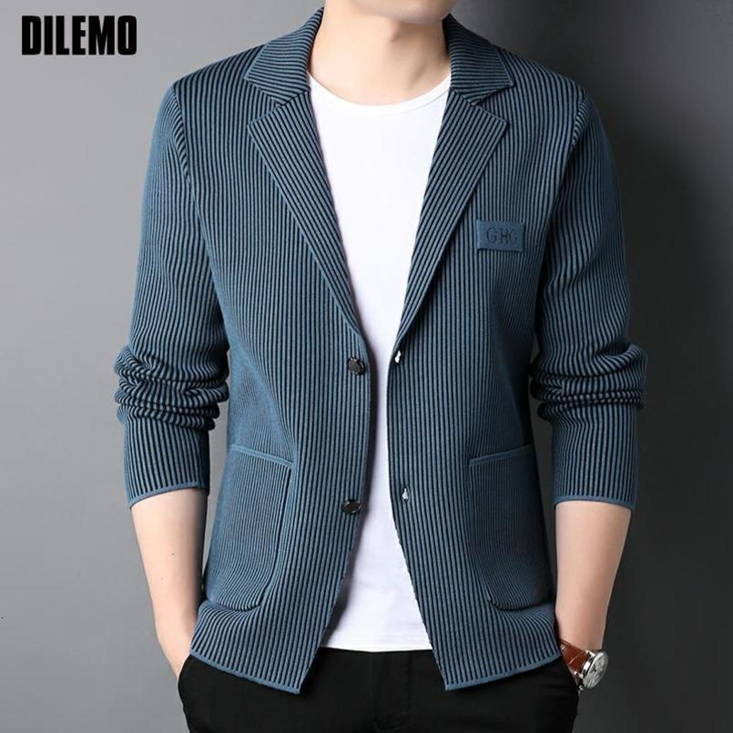 Top Grade Fashion Slim Fit Blazer Jacket Smart Elegant Stylish Knitted Suit Striped Men Coat Casual Mens Clothes 251023