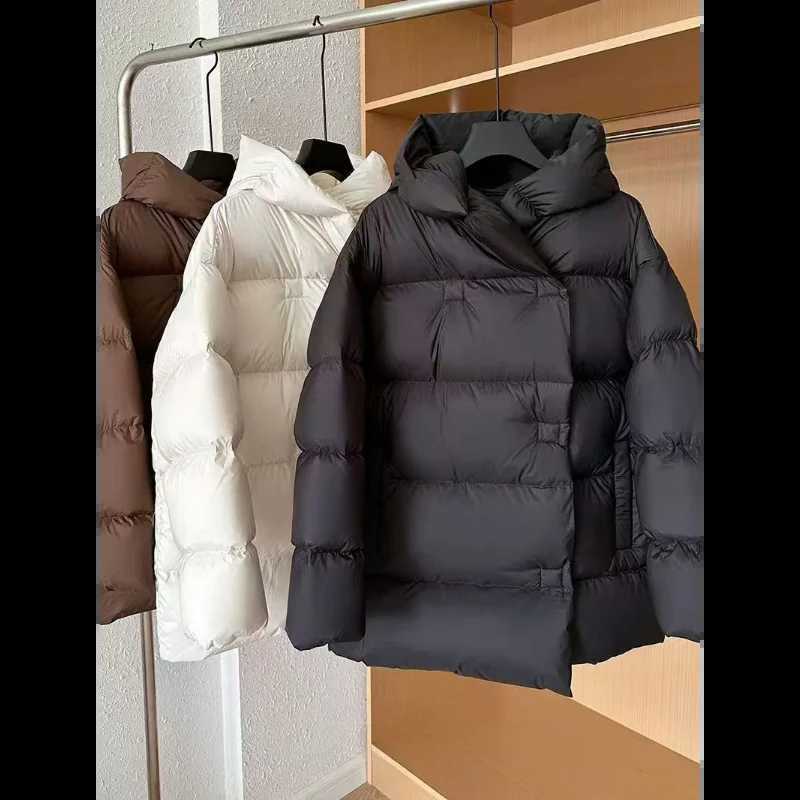 Mid-length Coats for Women Loose Hooded Outerwear Feather Coats Casual and Simple Korean Fashion Winter 2024T251105