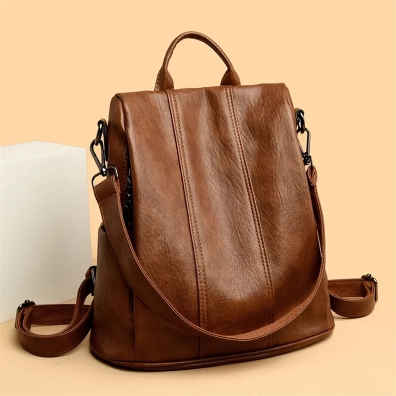 Anti Theft Backpack Purses High Quality Soft Leather Female Vintage Bag School Bags Travel Bagpack Ladies Bookbag Rucksack251104ww1