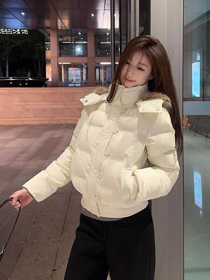 American Retro Trendy Fur Collar Zipper Hooded Winter Coat Women Fashion Simple Street Loose Velvet Warm Harajuku Casual JacketT251105