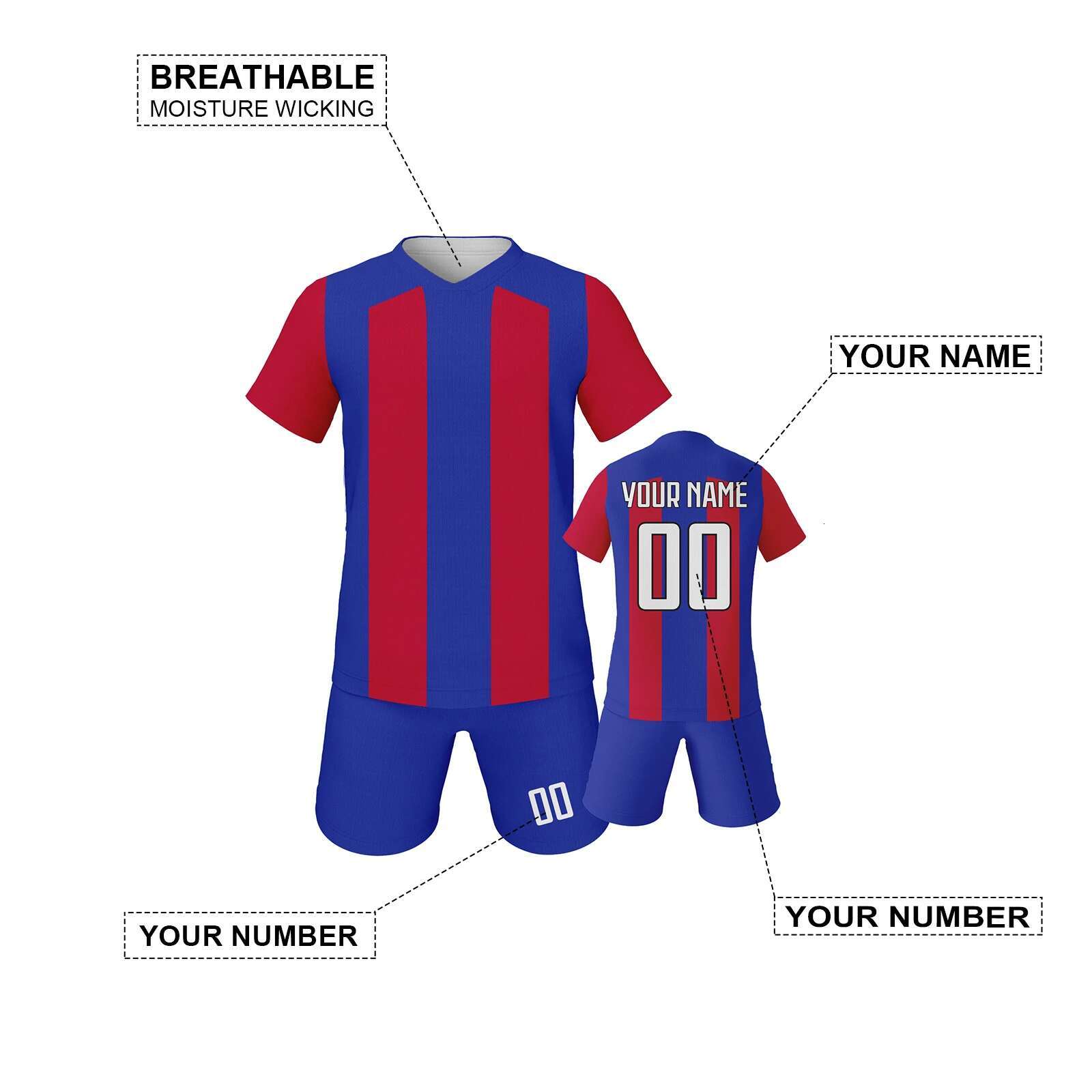 Personalized Kids Jersey Set Custom Name Number Kit Boys Girls Youth Team Soccer Uniform Blue Red Football Shirt
