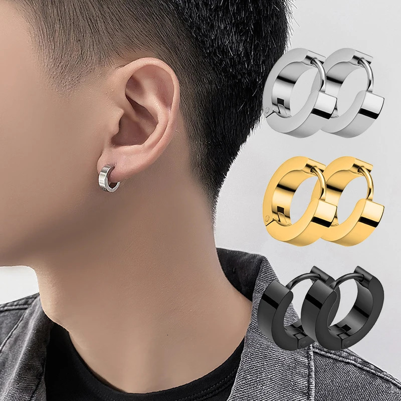 1 pair of multicolor neutral black gold stainless steel earrings suitable for women men punk gothic perforated jewelry 250326