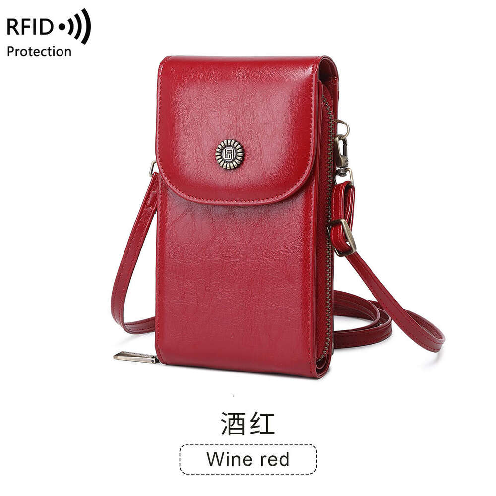 Cross-Border New RFID Anti-Magnetic Vintage Oil Wax Leather Phone Pouch Versatile Women's Single Shoulder Crossbody Bag