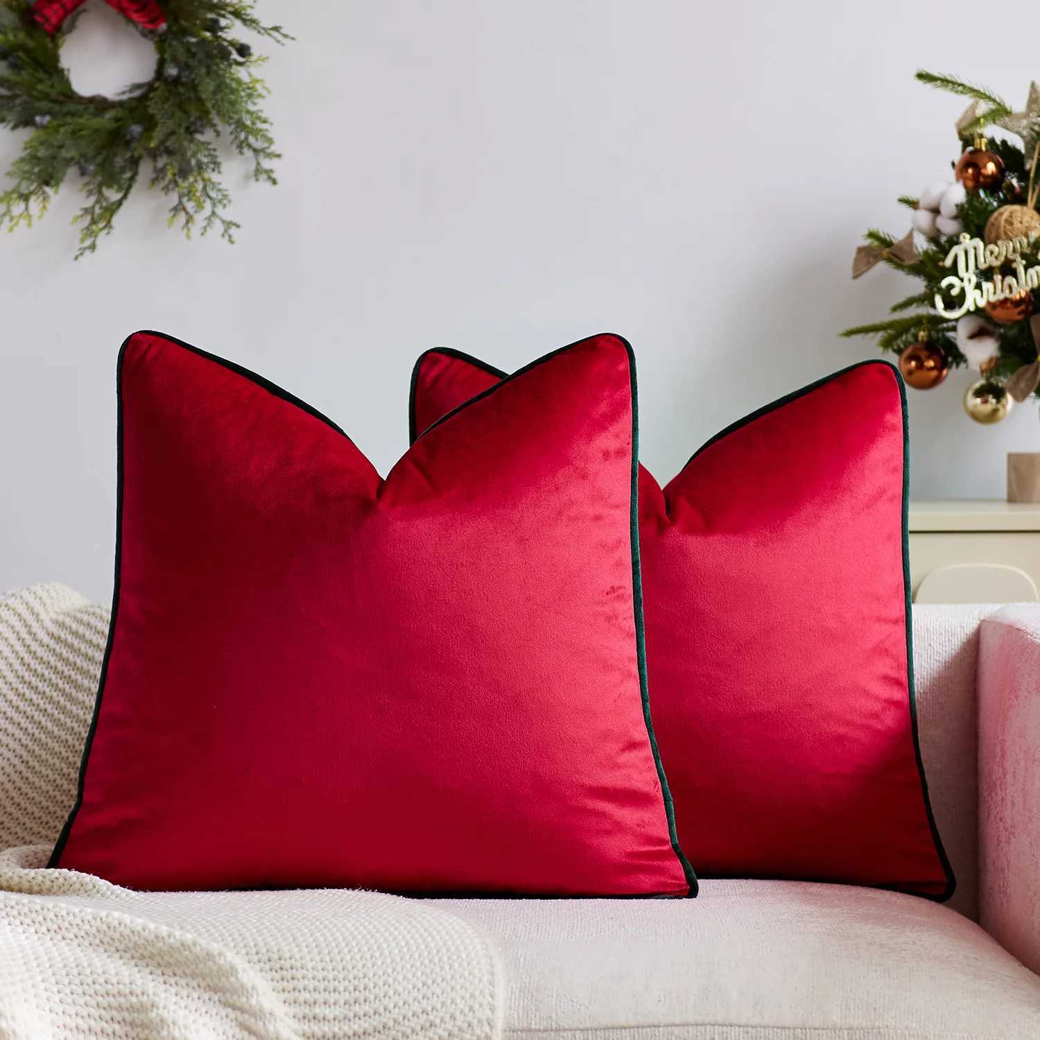 30x50/45x45cm New Year Christmas Decoration Pillow Case Cojines Red Green Velvet Rolled-Edged Cushion Cover Headboard Pillowcase Y251105