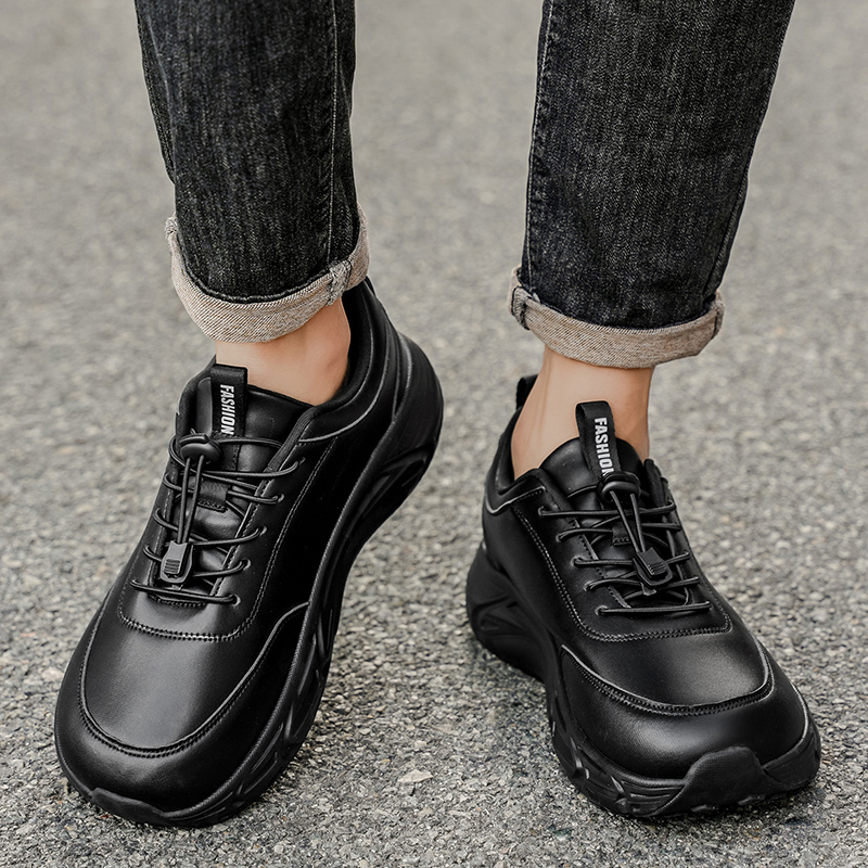 Unisex Black PU Leather Sneakers for Men & Women - Breathable Gym Footwear with Wider Toe Box