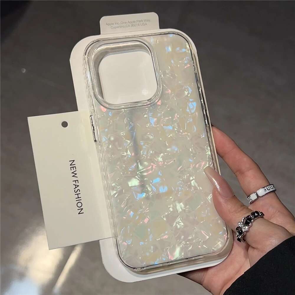 Glossy Shell Pattern Case For iPhone 16 Pro Max 15 14 Plus 13 12 11 Aurora Laser IMD Shockproof Protection Cover