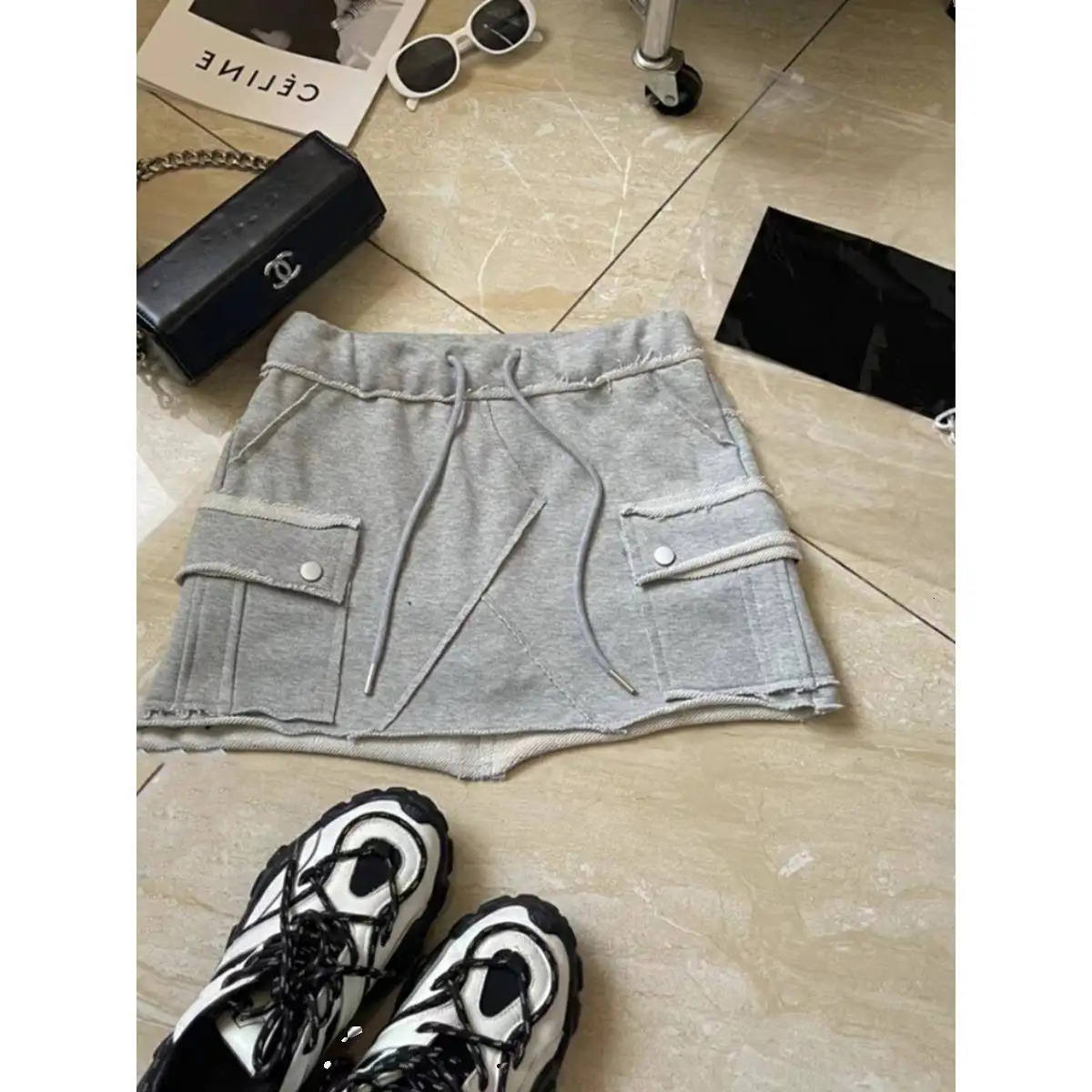 Gyaru Skirt Cute Cargo Mini Skirt Soft Terry Pockets Side Short Skirt for Women Teen- Spring Summer Y2K Acubi Outfit 250402