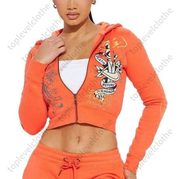 Ed Hardies Tracksuit Designers Brand Street Style Print Basic Zipper Short Cardigan Women Two-Piece Women Tracksuits High Waist Straight Long Pants White 7B4