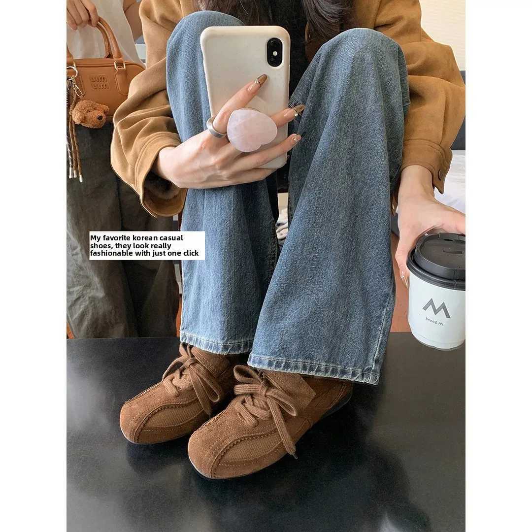 Ballet Flat Bott Casual Shoes Wens Lace-Up Magic Spring 2025 Busan Blogger Style Flat Net Shoes Rubber Y251105