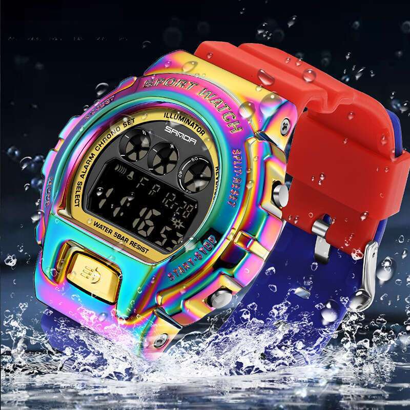 DHwatches Sanda Raised Hand Light Black Technology Multi-Functional Electronic Single Movement Harajuku Ins Style Waterproof Sports Men's Watch