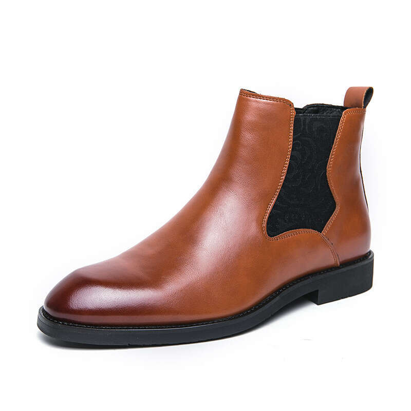 Large size elastic band carved Chelsea boots for men, sizes 38-46, business formal boots, British high top leather shoes