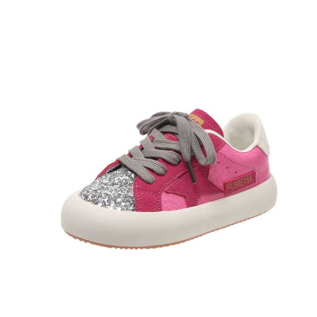 Childrens Sports Shoes 2025 Spring and Autumn New Girls Casual Five-Pointed Star Sneakers Lightweight Versatile White Shoes W251105