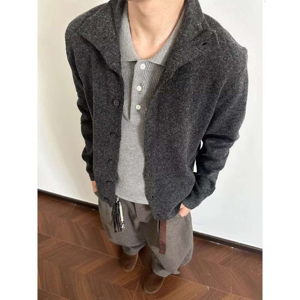 Cross-Border INS Trend Autumn New Fashion Ribbed High Neck Button Cardigan Knitted Men's Sweater Inner Jacket B5