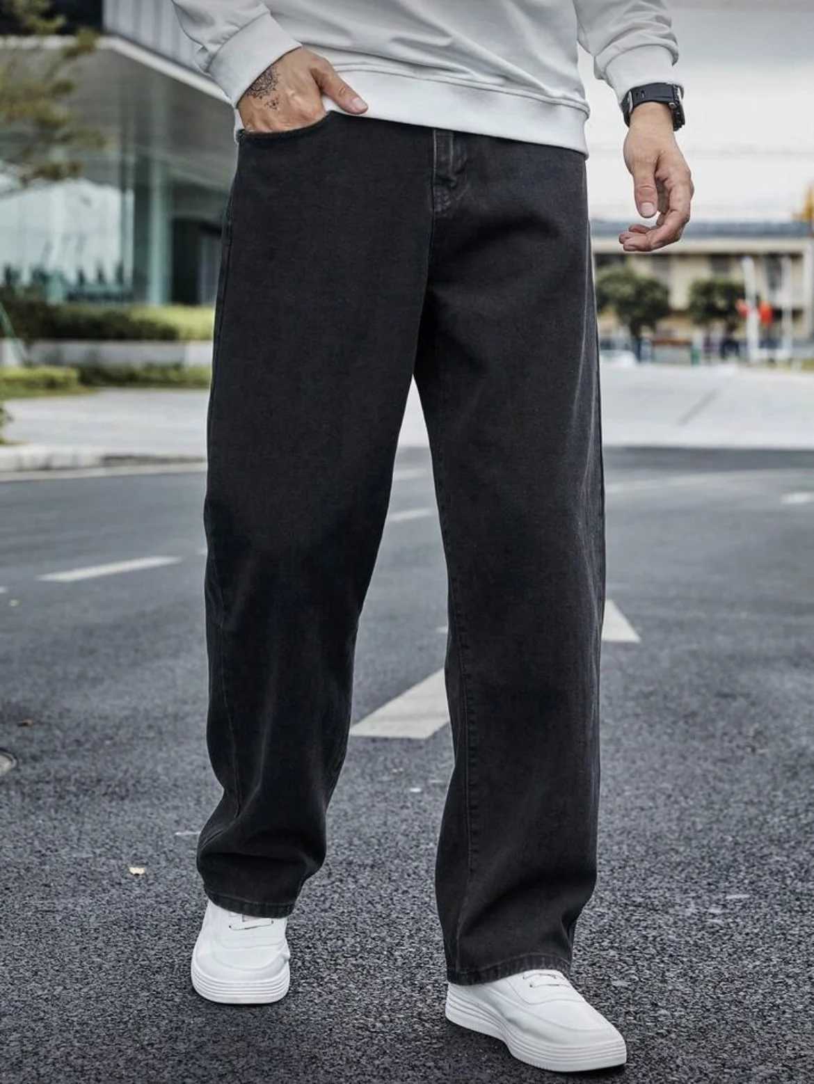 Mens Straight Jeans - Relaxed Fit with Great Drape Tummy Slimming Dark Grey Wash K251104