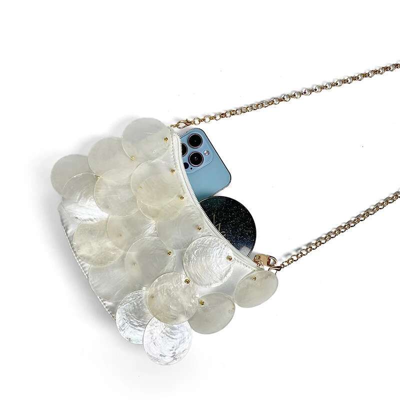 Customized 2025 New Small Fresh Women's With Shell Sequin Chain Crossbody Bag Exquisite Handmade Woven Handbags For Women