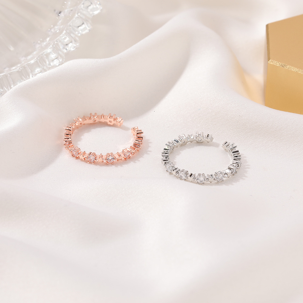 Korean Version New Simple Five-Pointed Sweet Open Copper Inlaid Zircon Index Finger Fresh Star Ring