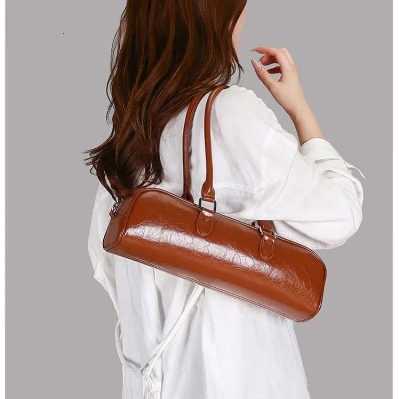 Solid Color PU High Quality Shoulder Zipper Trendy Fashionable Baguette Women's Handbag Soft Versatile Simple Crossbody Bag