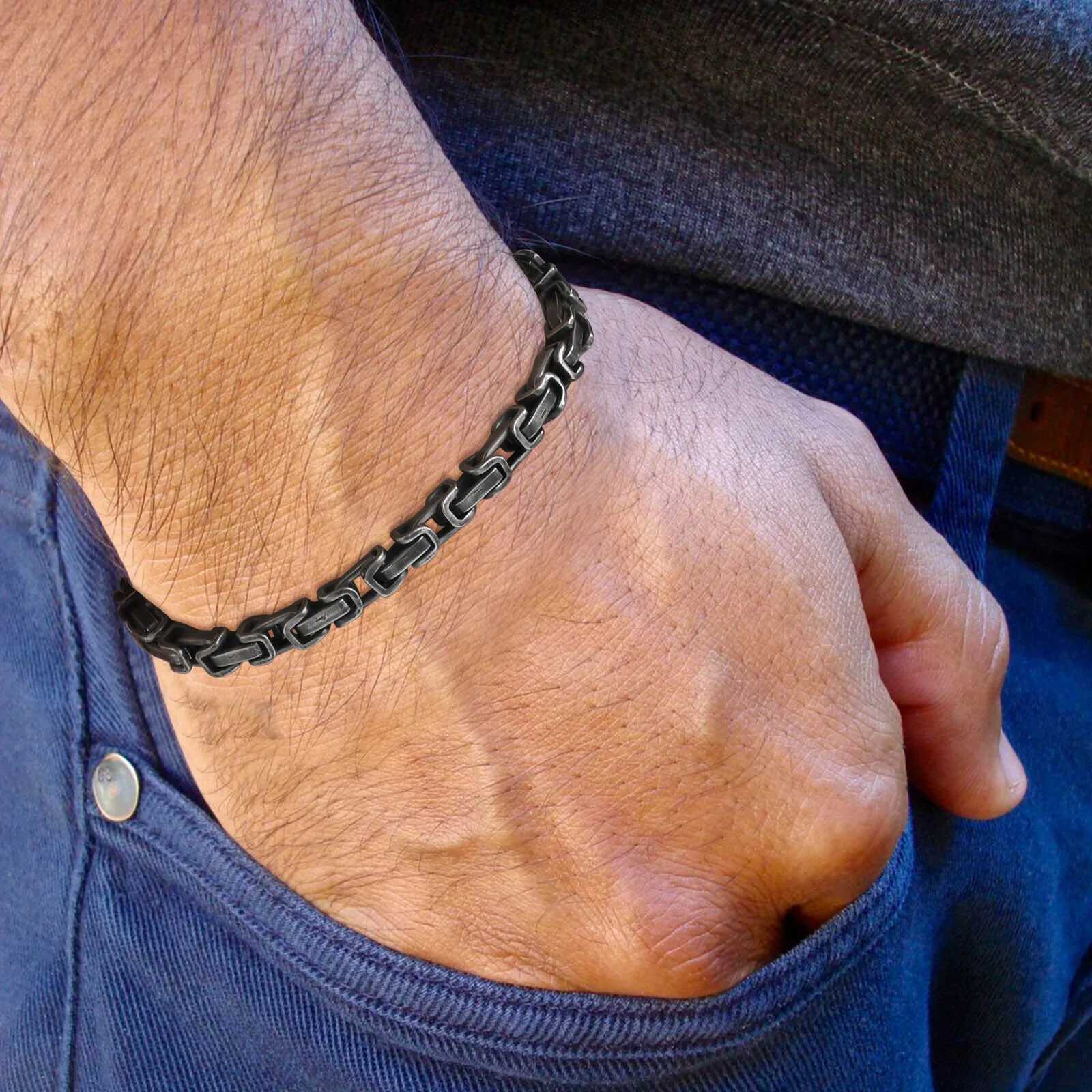 Vnox Mens Byzantine Bracelets Antique Stainless Steel Link Chain Wristband Vintage Retro Simple Male Jewelry Christmas GiftXJ251105