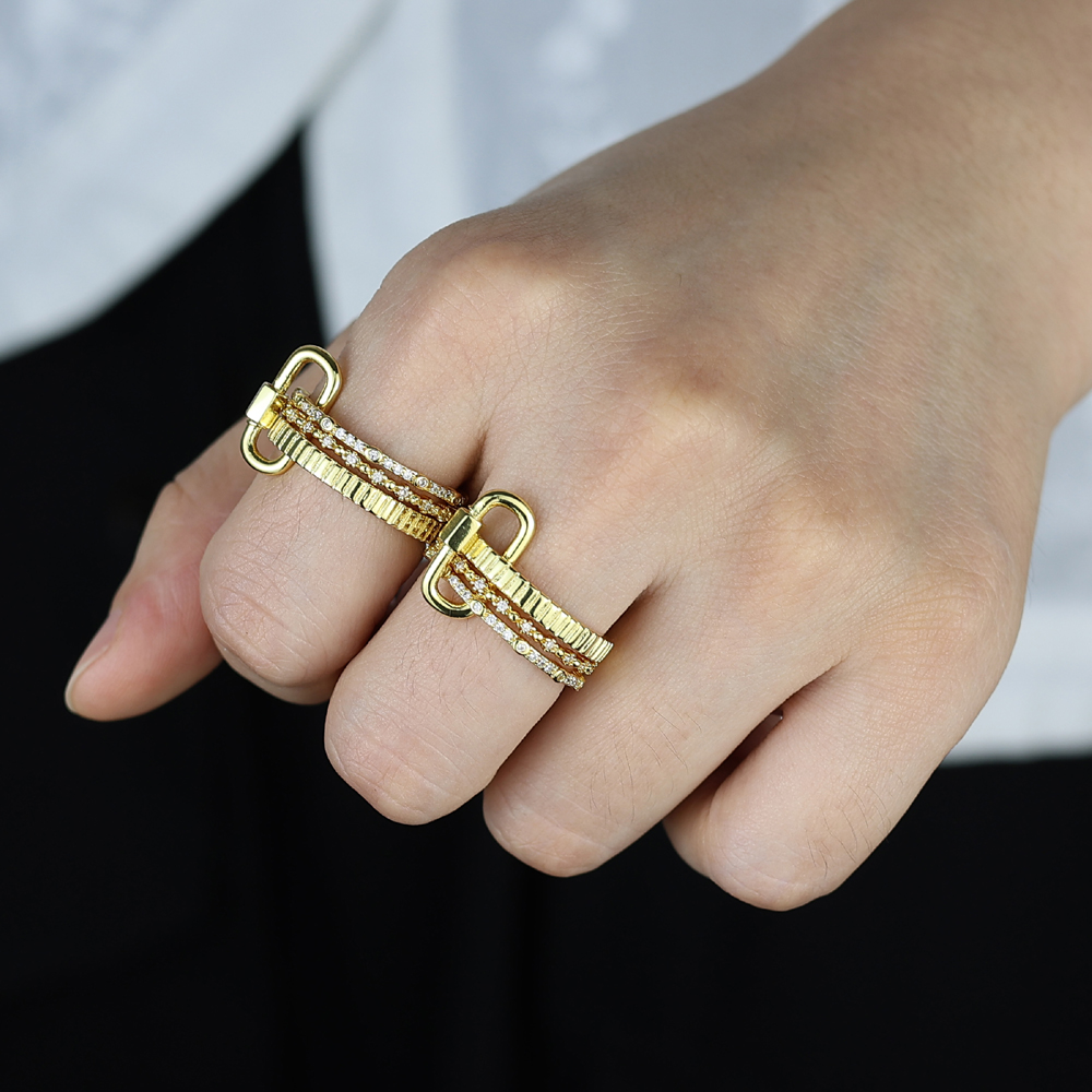 2025 New Fashion Gold Plating Water Drops Tassel Chain Ring Bling 5A CZ For Women Girl Double Layer Personalized Jewelry