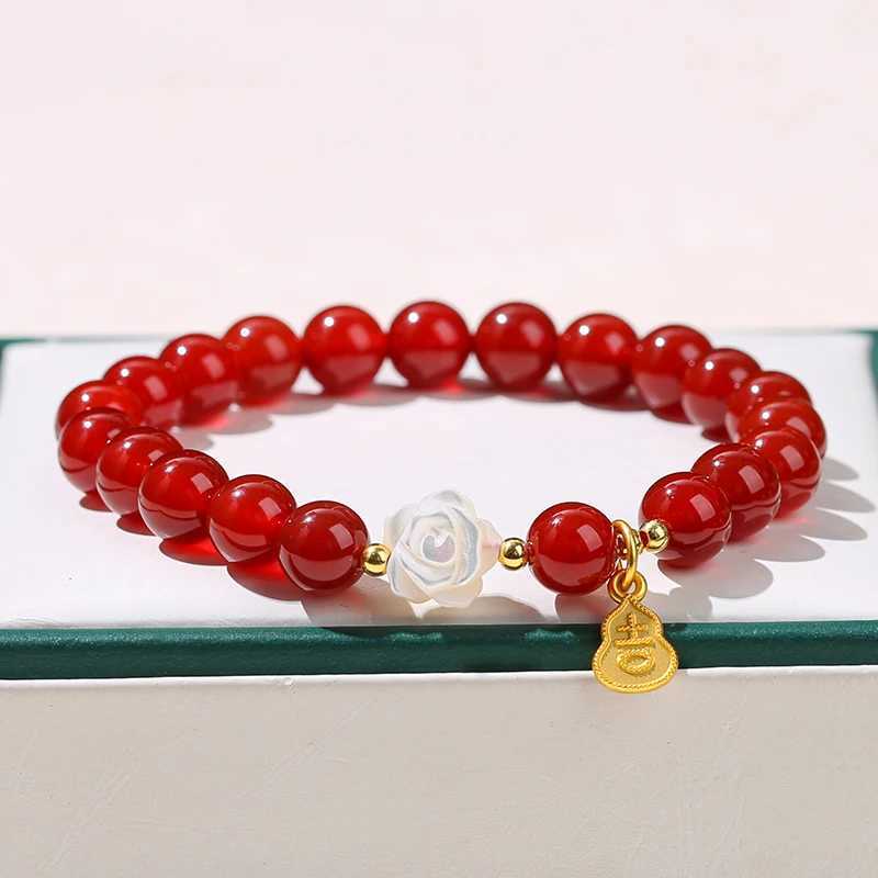 Change Better Natural Red Agate Bead Shell Flower Gourd Lucky Women Fashion Jewelry Handmade Elastic For Gifts C251105
