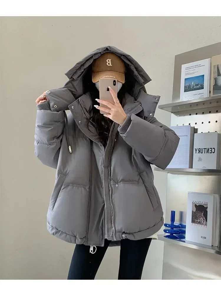 2024 Winter Warm Casual Loose Parkas Womens Down Cotton Jacket Coats Solid Oversize Elegant Female Soft Thick Puffer JacketsT251105