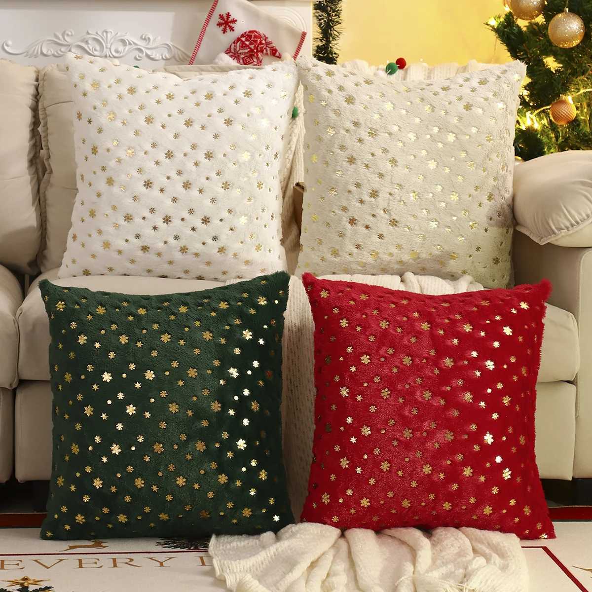 1 PC Christmas Snowflake Throw Pillow Cover Winter Plush Bronzing Christmas Decoration Living Room Y251105
