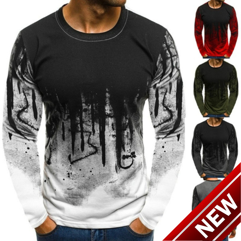 Summer new 3D printed mens camouflage pullover long sleeved casual T-shirt mens clothing