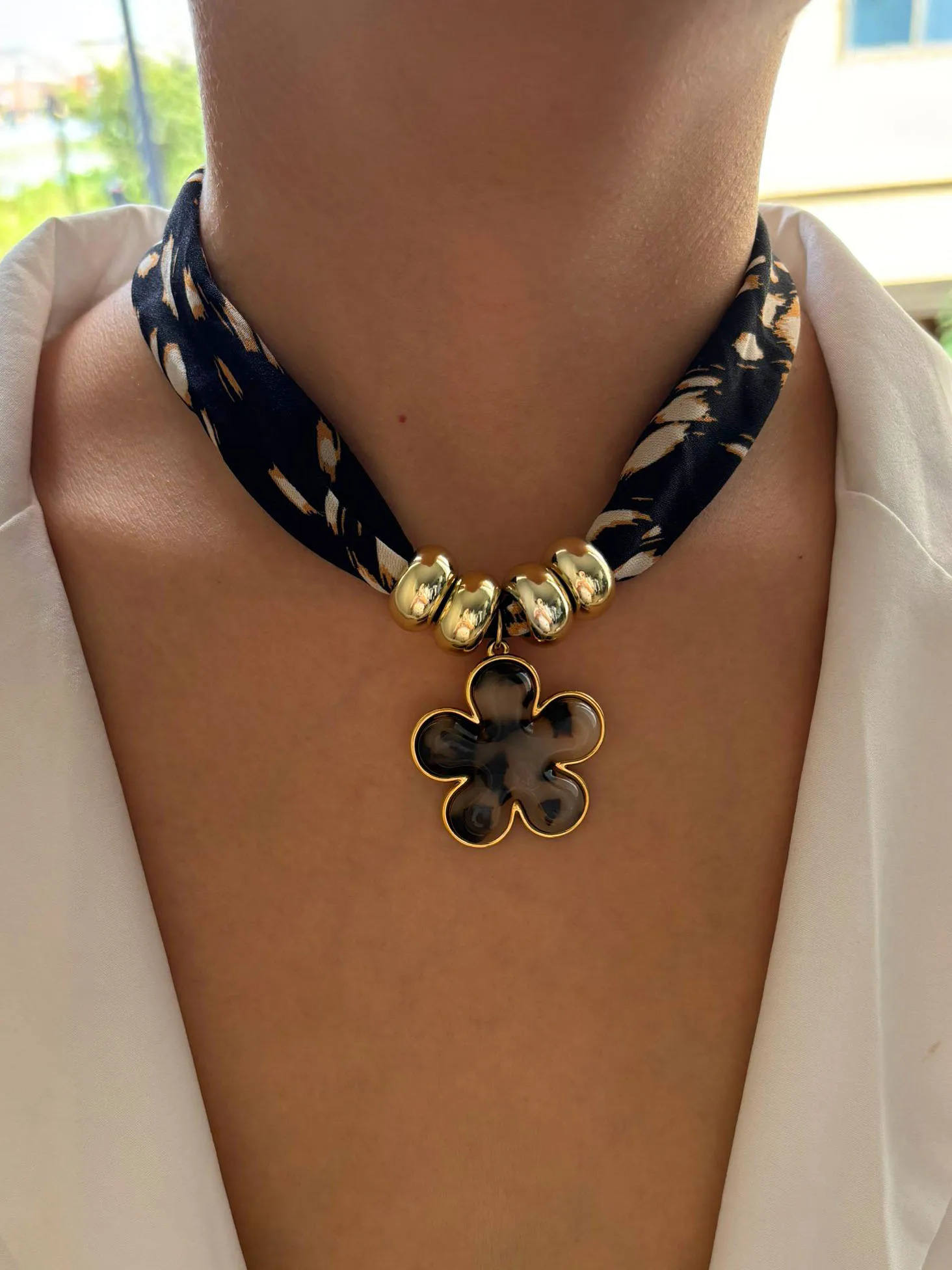 GHIDBK Vintage Black Enamel Heart Resin Flower Pendant Necklaces for Women Gothic Fashion Leopard Print Rope Chain AntiTarnish 251031