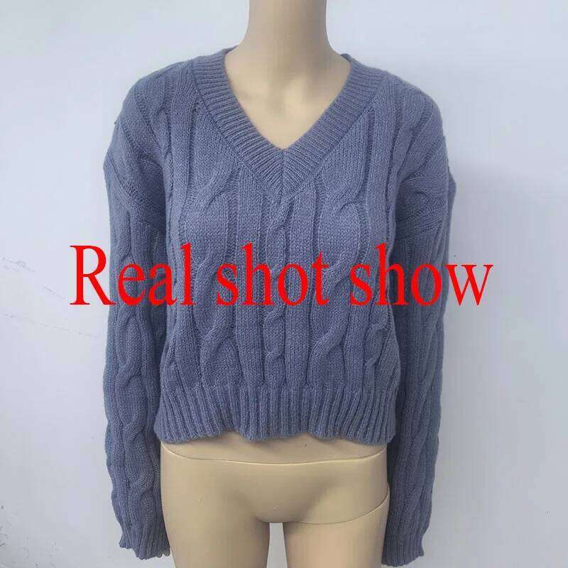 Vintage Twist Cropped Sweater Pullover Women Autumn Winter Loose V-Neck Knitted Jumper Lazy Style Classic Long Sleeve Knitwear Designer Sweater Bear S