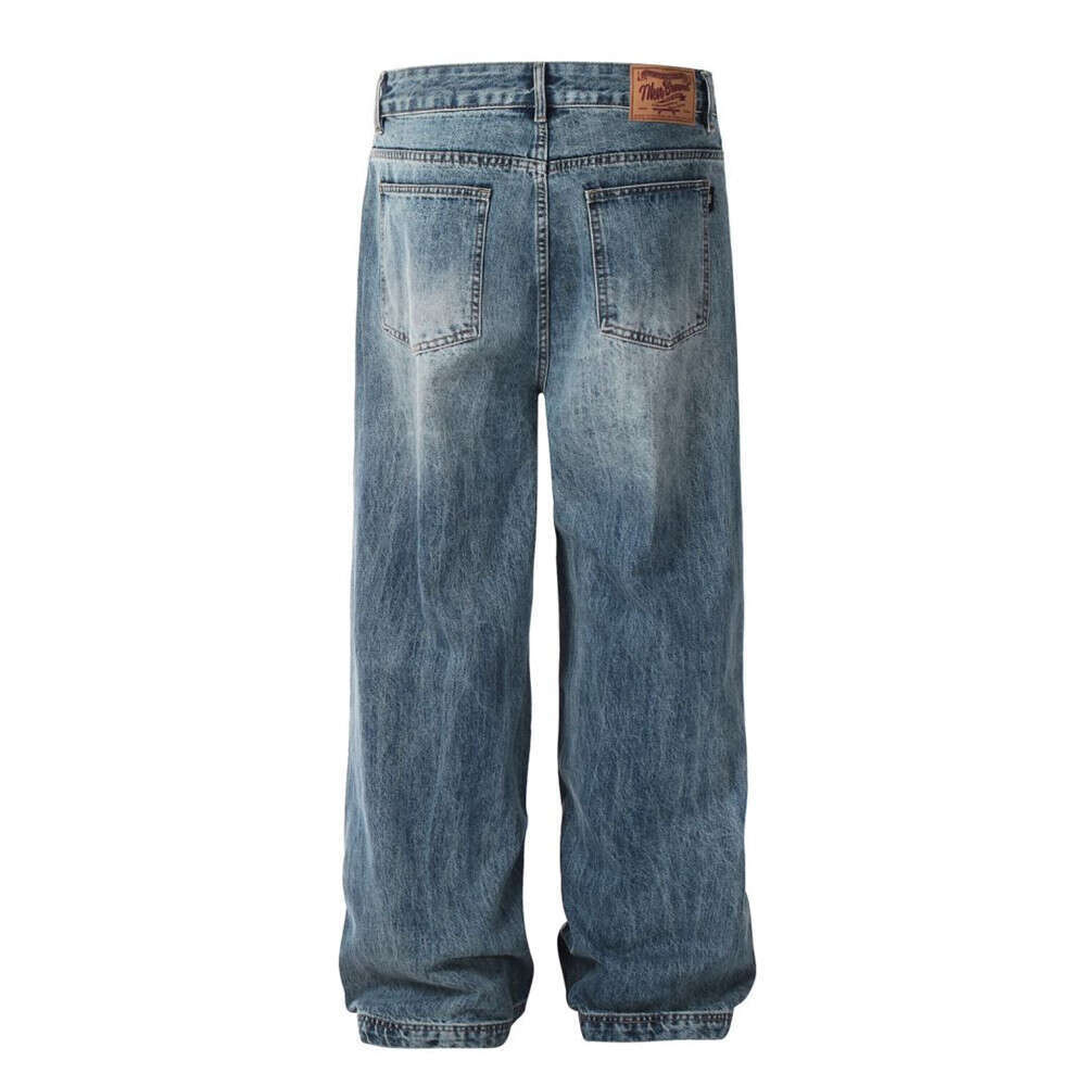 Distressed Washed Jeans Men's High Street Vibe Loose Casual Straight Long Oversize American Style Wide Leg Pants