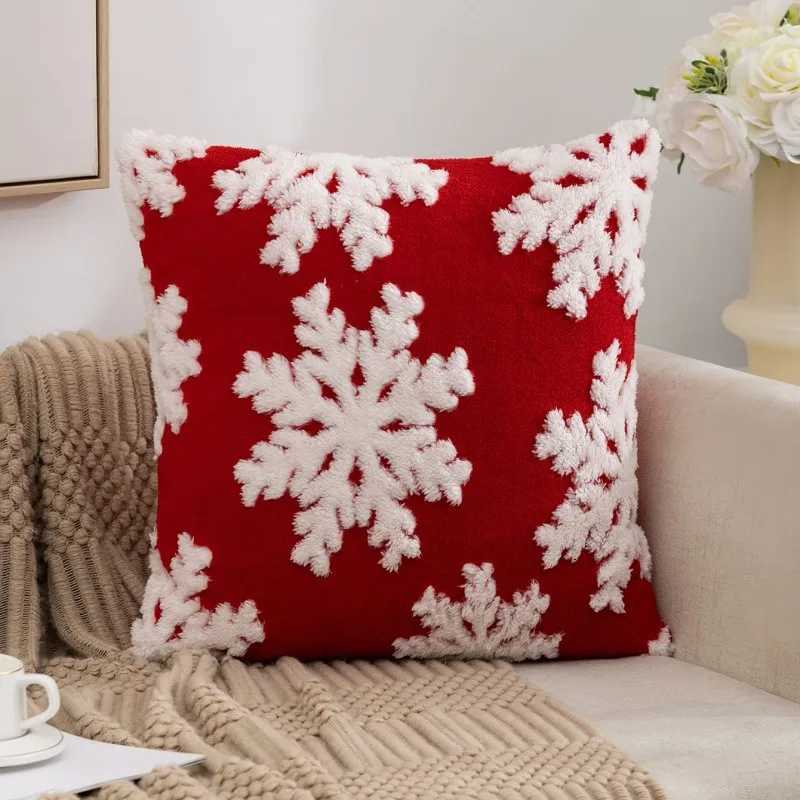 2pcs Red Green Christmas Plush Cushion Cover Cartoon Embroidery Fluffy Christmas Pillow Covers Decorative Festival Pillow Case Y251105