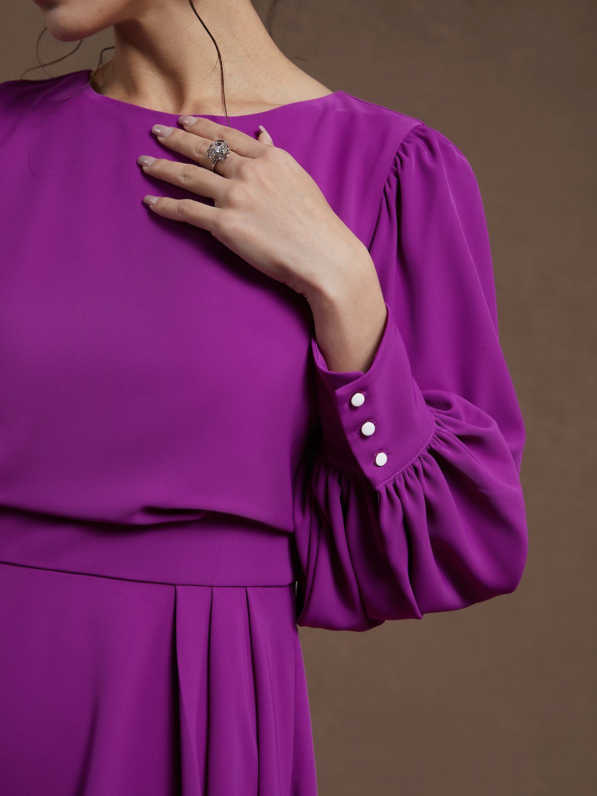 Women's Boat Neck Puff Sleeve Midi Dress, Elegant High-Waist Asymmetric Hem Dress for Formal & Casual Events 23577