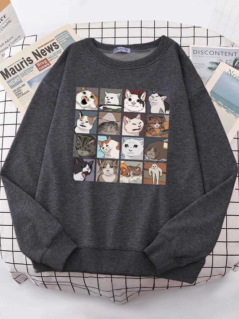 Funny Meme Cats Printing Woman Sweatshirt vintage Oversize Hoody Street Casual Loose Hoodie simple Soft New Tracksuit FemaleT251105