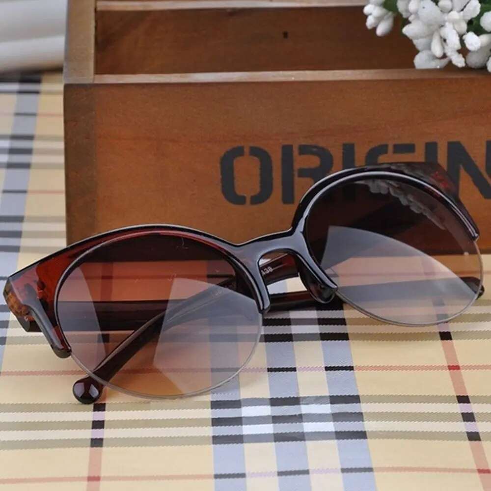 Retro Vintage Cat Eye Half Frame Women Sun Anti-UV Sunglasses Female Travel Party Glasses 2024 New