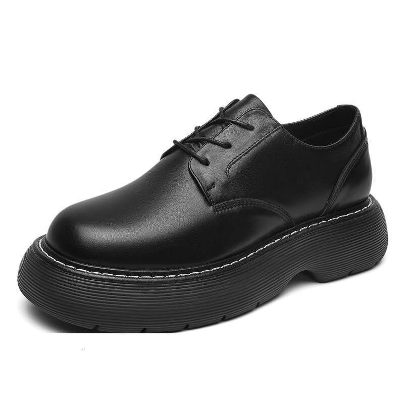 Small niche big head casual leather shoes, trendy men's British Changde style, thicker sole, height increasing sponge cake shoes