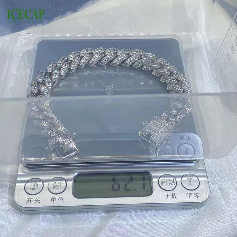 Hip Hop Moissanite Chain Diamond Link Chain Bracelet VVS Clarity New Trendy Sliver Moissanite Bracelet for Men