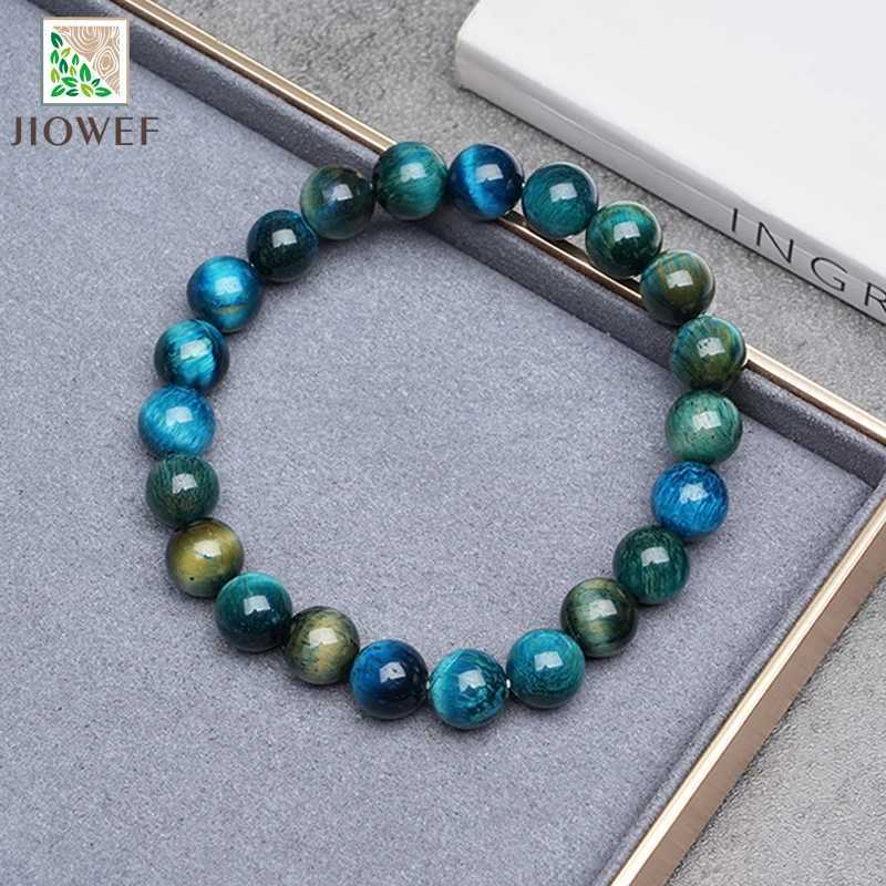 Peacock Blue Tiger Eye Charms Luxury Fine Jewelry Couple Personalized Beaded Bangle Men Women Holiday Gifts 6/8/10/12mm C251105