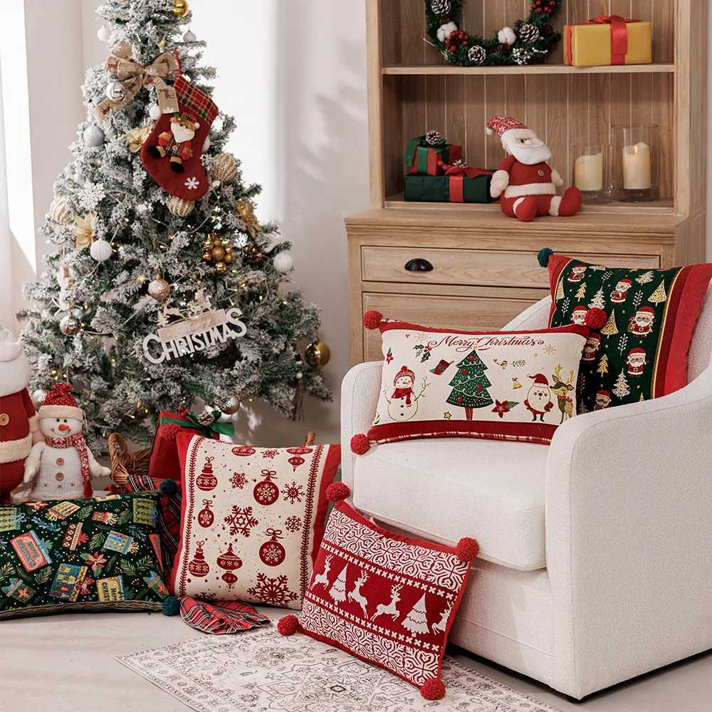 30x50/45x45cm Christmas Atmosphere Sofa Throw Pillowcase Red Yarn-Dyed Snowflake Single-Sided Cushion Cover Headboard Pillowcase Y251105