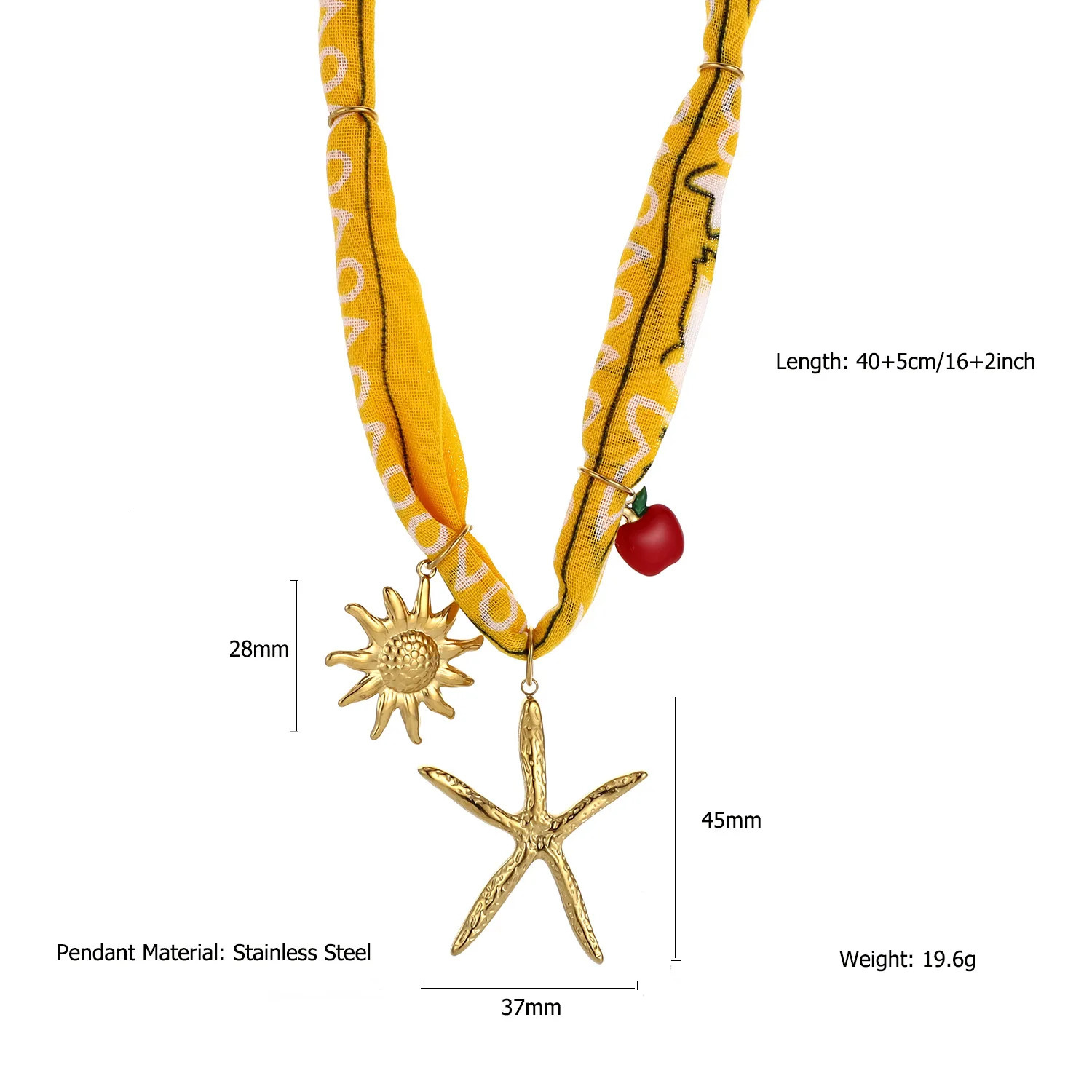 Bandana Scarf Necklace with Charms Conch Lava Textured Starfish Sun Flower Seashells Pendant Seaside Vacation Choker Gift Bijoux 251031