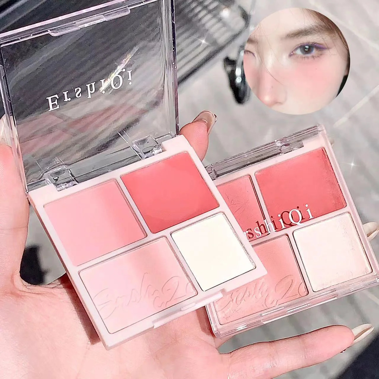 Cute girl four color powder blusher makeup palette matte peach pink natural bare effect womens 250325