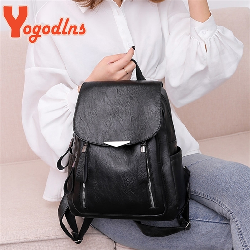 Yogodlns Backpack For Women Soft PU Leather Backpack Travel Large Capacity School Bag Double Zipper Business Knapsack251104ww