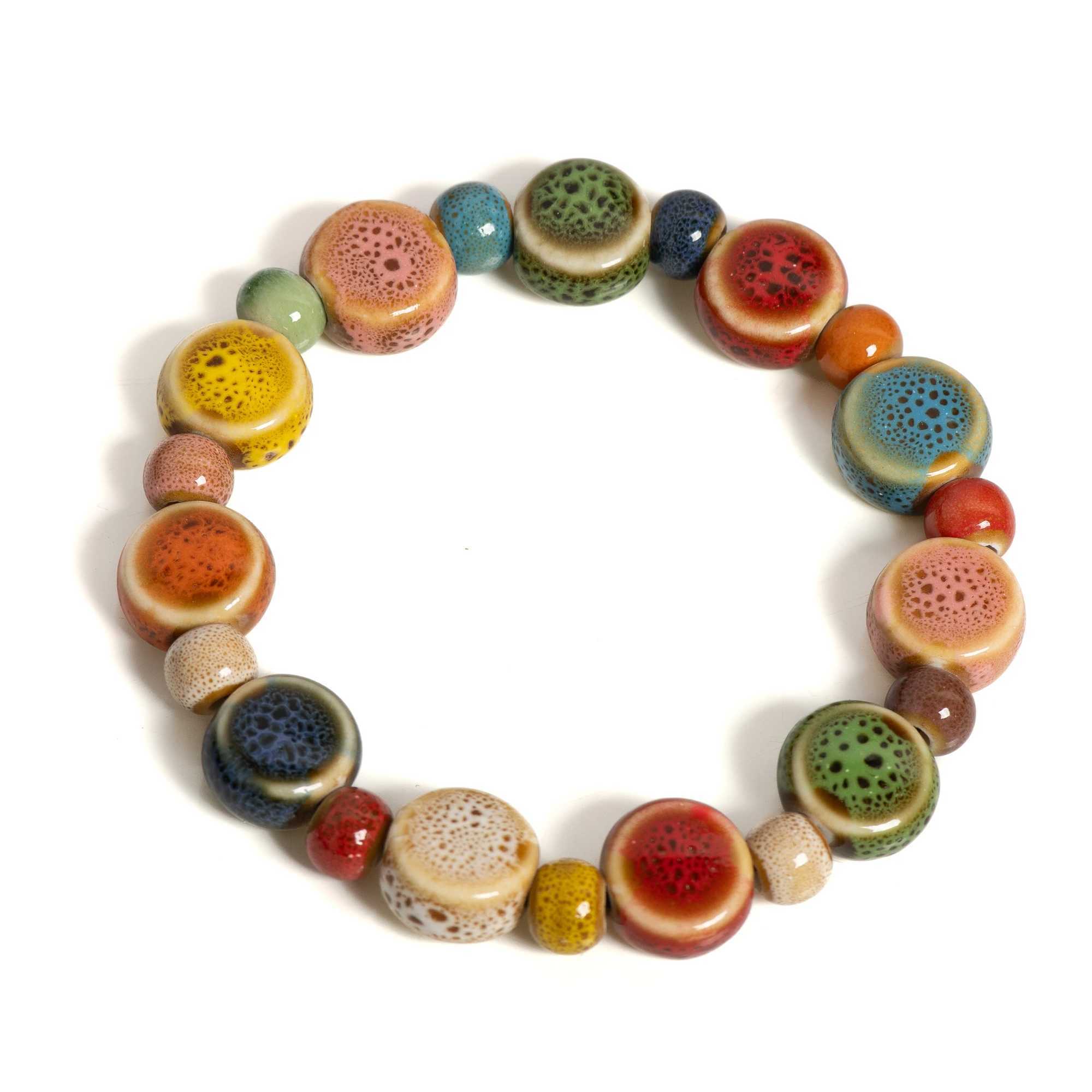 Handmade Colorful Floral Ceramic Beaded Adjustable Stretch Boho Jewelry Elastic Wristband for Women Teens S001185 C251105