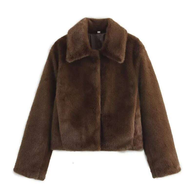 Browan Casual Leather Jacket Collar Coat Winter Outerwear Female Fashion Synthetic Fur Mixed Skin Clothing Origin China