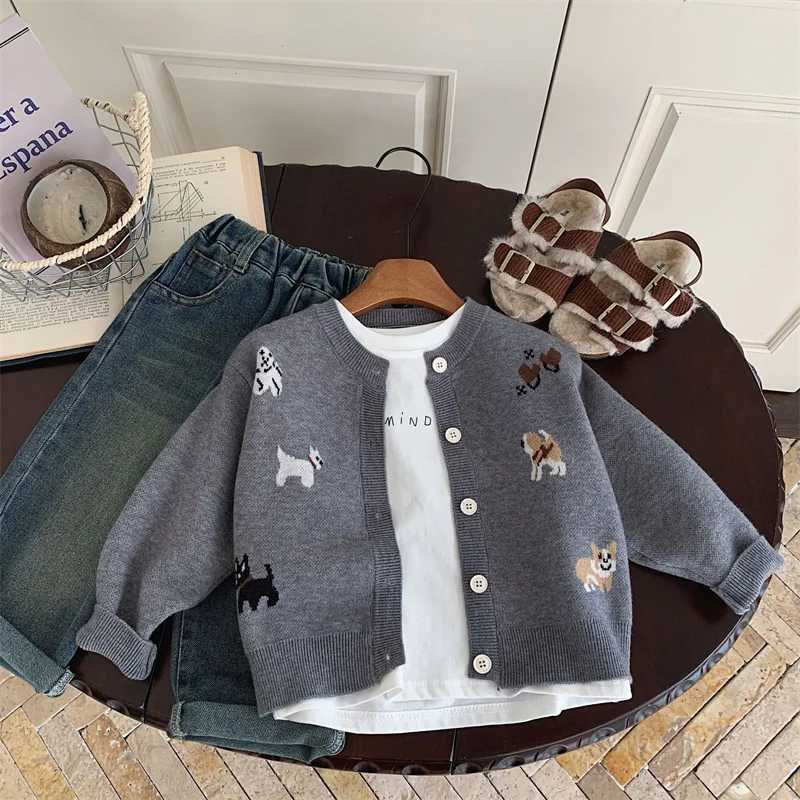 Boys and Childrens Sweater 2025 Youth Autumn New Product Single breasted Casual Top Childrens Clothing Boys and Dogs CoatT251105