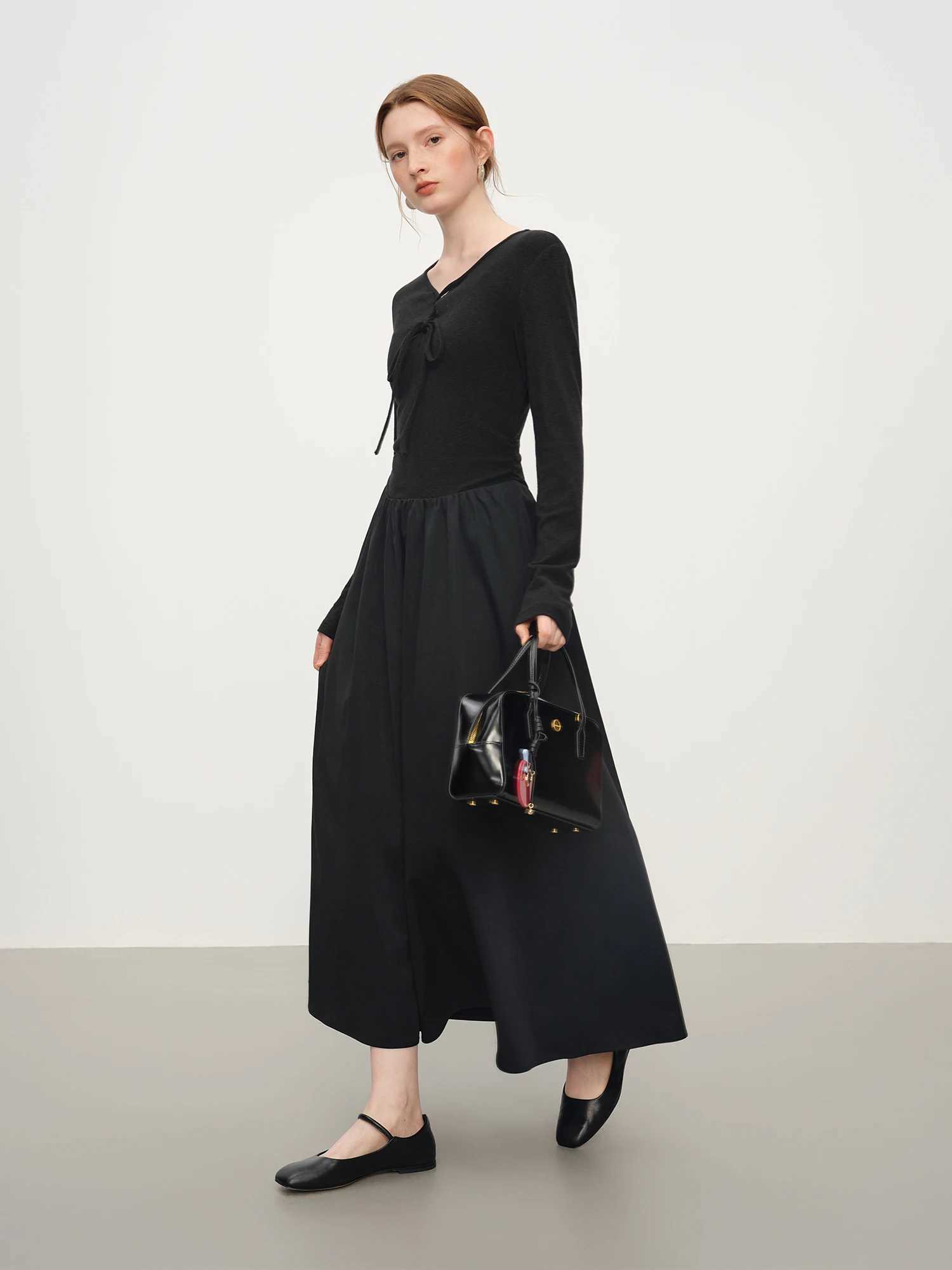 FSLE Elegant Autumn Party Dress Knit Patchwork Long Sleeves Dress for Women Fall Winter 2025 New Arrival Stretchy Inner Dresses J251105