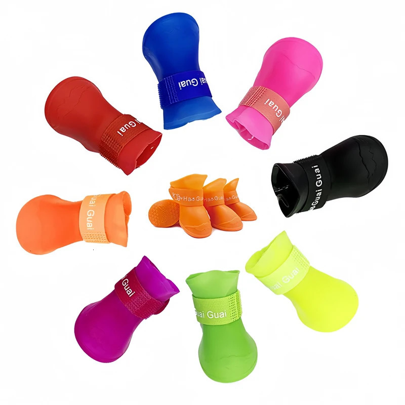 4pcs/Set Small Pet Dog Rain Shoes Anti Slip Waterproof Puppy Cat Shoe Rubber Boots for Outdoor Footwear Socks Pet Accessories 250402