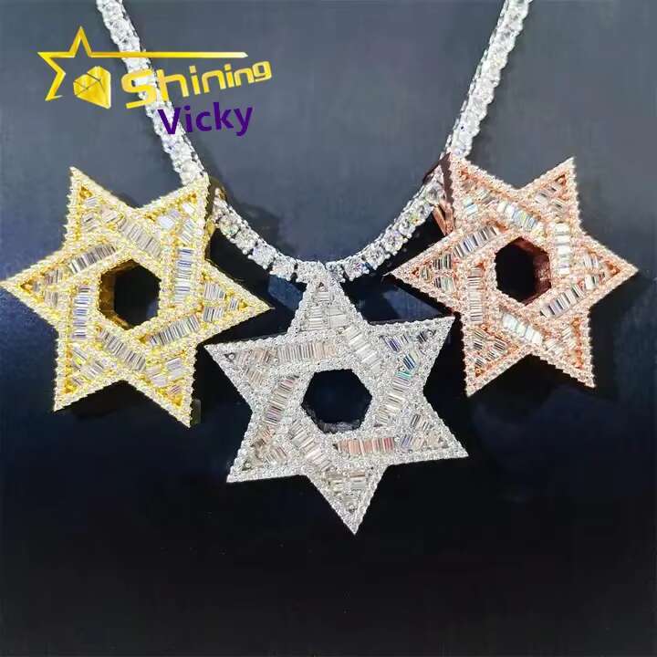 Blingbling Ready to Ship in Stock Iced Out Star Moissanite Pendant Custom 925 Sterling Silver Pendant Necklace